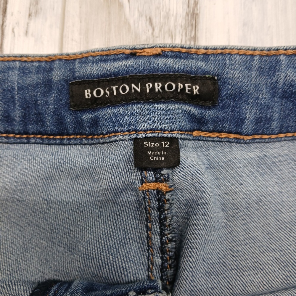 Boston Proper Womens High Rise Flare Jeans Medium Wash Patch Pocket 12 222105015 - Picture 3 of 10